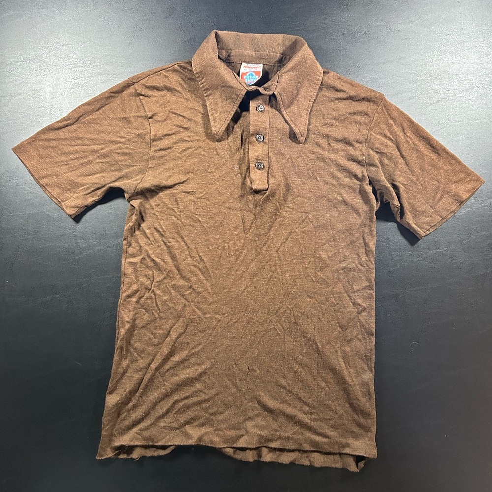 RARE Sears Put On Shop Shirt Size 20 Polo Boys Vintage Big Collar 60s 70s Brown